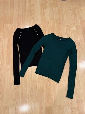 Bundle of Two Express Ribbed Long Sleeve Sweaters - Black & Dark Green, Size S